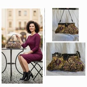 Patricia Nash  Floral Frame-Top Satchel - Purple & Gold & Green